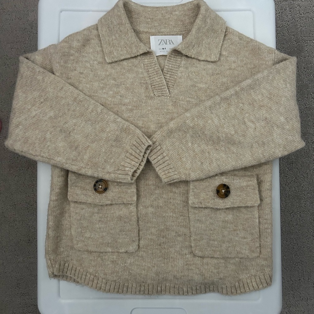 Zara Kids Tan Knit Sweater Jacket